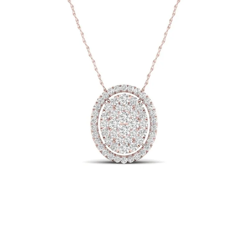 Raised bar necklaces-De Couer IGI Certified 14K Rose Gold 1/3ct TDW Diamond Halo Necklace - Pink