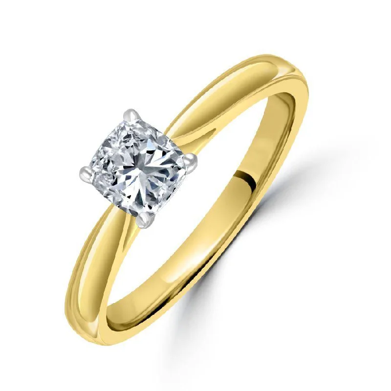 Alloy metal engagement rings-0.51ct Cushion Cut Diamond Solitaire 18ct Yellow Gold Ring