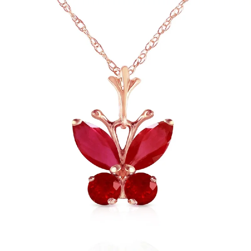 Silk fringe necklaces-0.6 Carat 14K Rose Gold Butterfly Necklace Natural Ruby