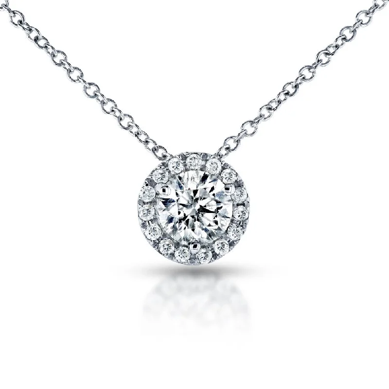 Warm wood necklaces-Annello by Kobelli 14k White Gold 3/5ct TDW Circle Diamond Halo Necklace