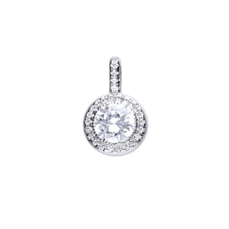 Round stone engagement rings-Silver Round Cubic Zirconia Halo Cluster Pendant