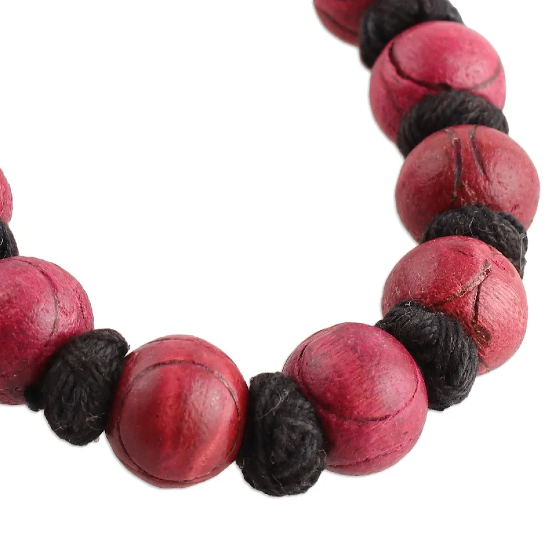 Solid stone necklaces-Novica Handmade Boho Bubbles In Fuchsia Wood Beaded Necklace