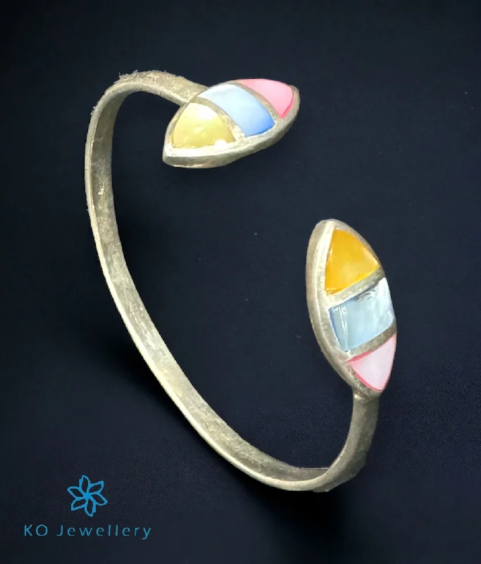 Woven tribal bangles-The Pastel Silver  Open Bracelet