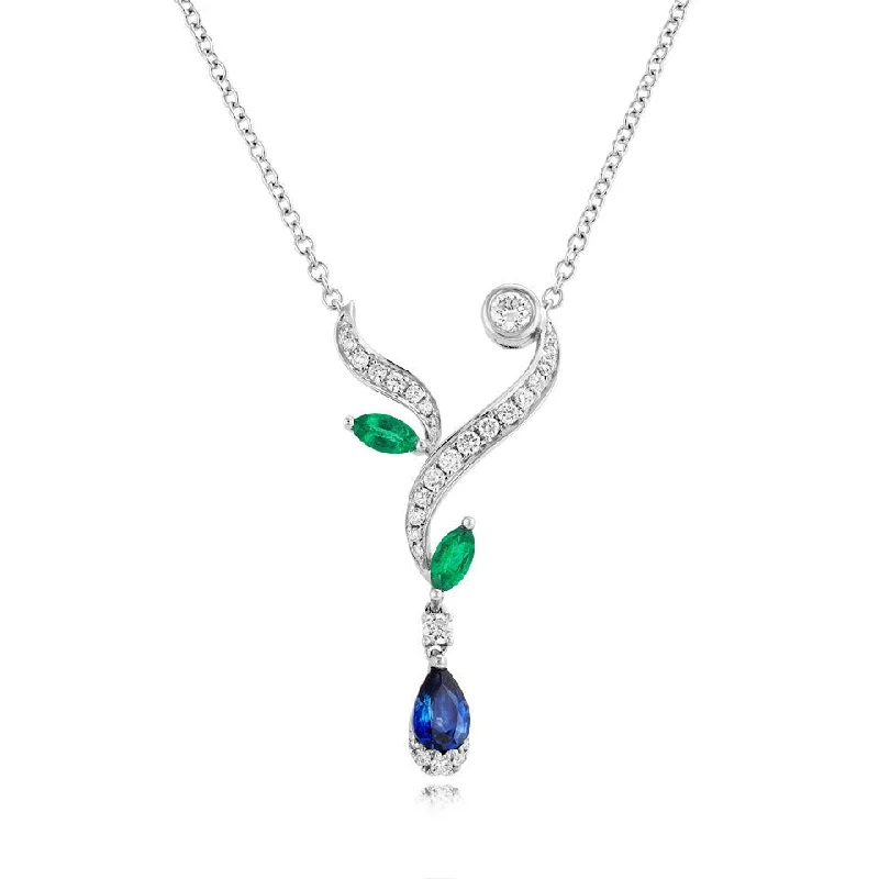 Luxe diamond engagement rings-18ct white gold Emerald, Sapphire and Diamond necklace