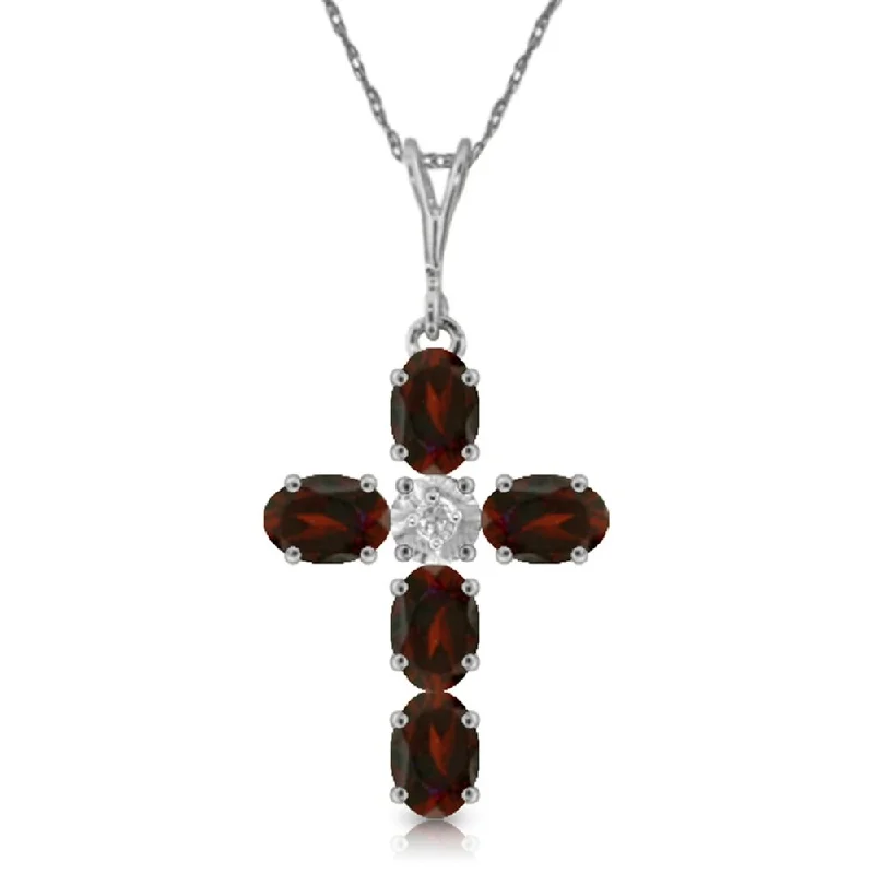 Retro deco necklaces-1.88 Carat 14K White Gold Cross Necklace Natural Diamond Garnet