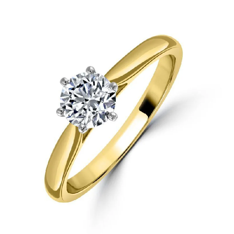 Sleek rose engagement rings-0.70ct Round Brilliant Cut Diamond Solitaire 18ct Yellow Gold Ring