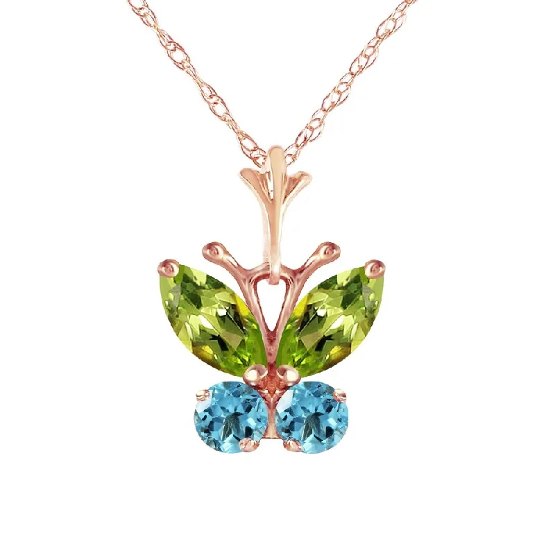 Flat knot necklaces-0.6 Carat 14K Rose Gold Butterfly Necklace Blue Topaz Peridot