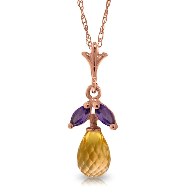 Lace charm necklaces-14K Rose Gold Necklace w/ Citrine & Amethyst