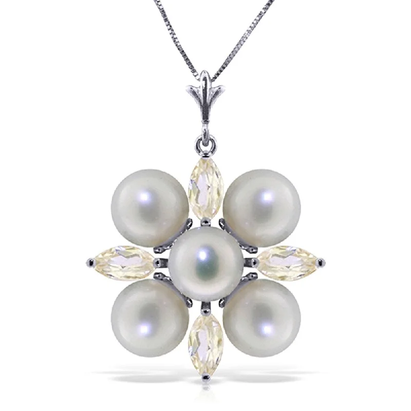 Light bead necklaces-6.3 Carat 14K Solid White Gold Necklace White Topaz pearl