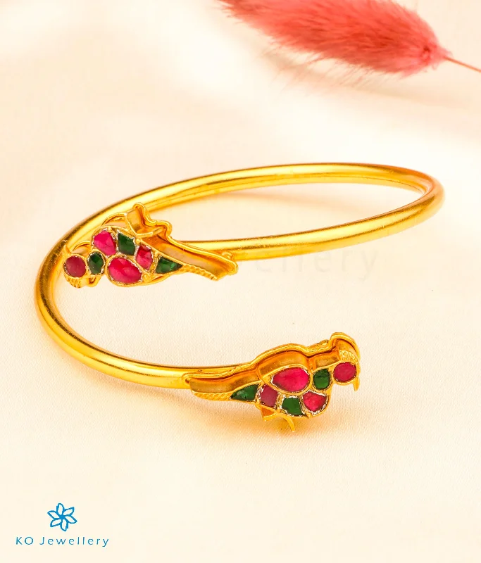 Topaz bangles-The Chayla Silver Kada Bracelet (Red/Green)