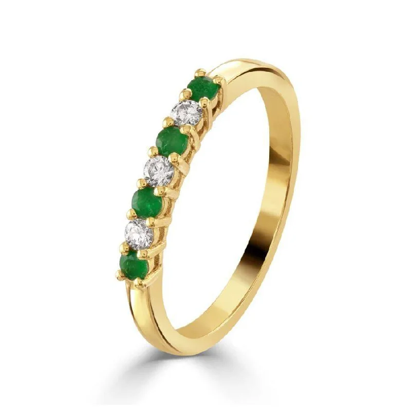 Handcrafted engagement rings-9ct Yellow Gold Emerald & Diamond 7-Stone Half Eternity Ring