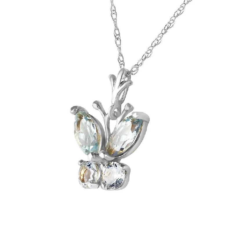 Simple gem necklaces-0.6 CTW 14K Solid White Gold Butterfly Necklace Aquamarine