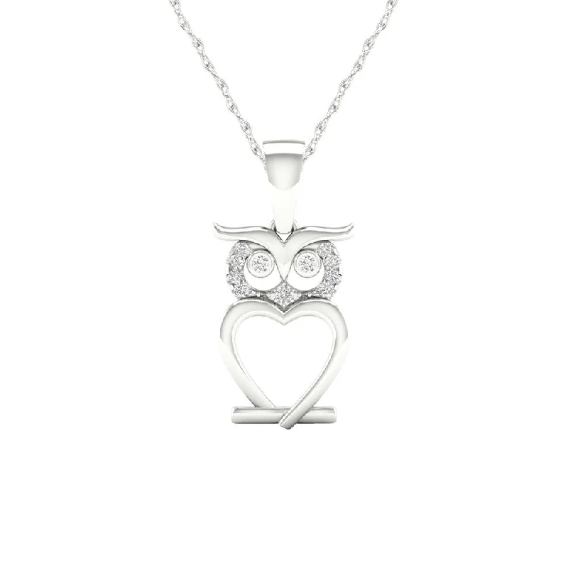 Dove feather necklaces-De Couer IGI Certified S925 Sterling Silver 1/20ct TDW Diamond Owl Necklace