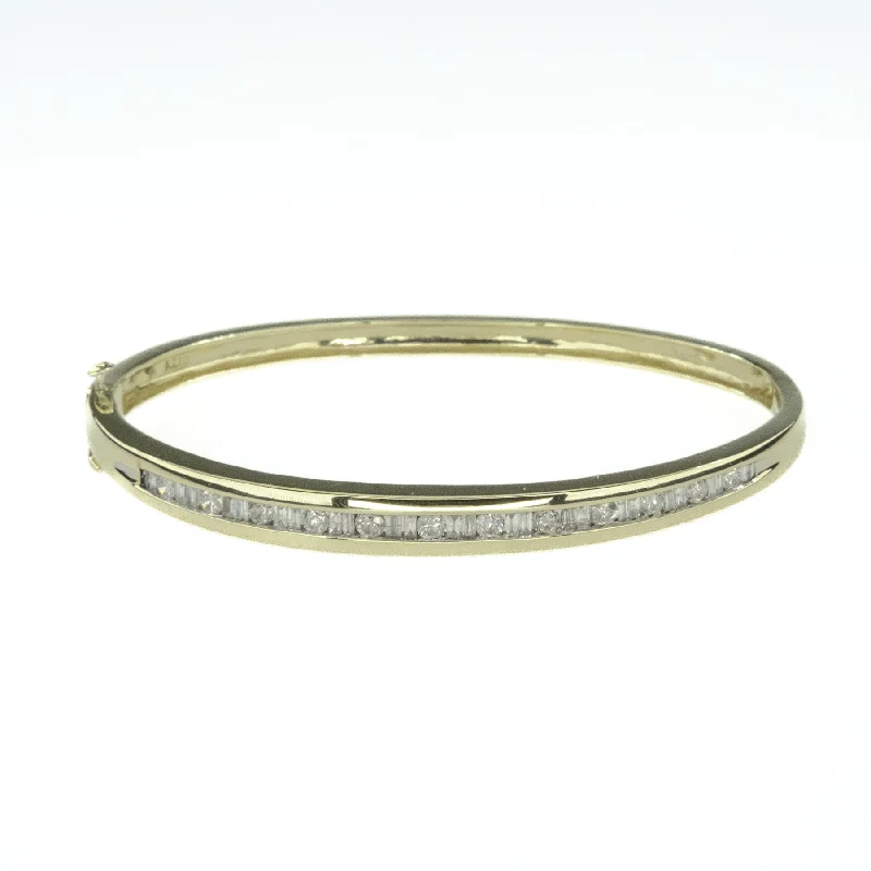 Oval charm bangles-1.80ctw Round & Baguette Diamond Bangle 6.75" Bracelet in 10K Yellow Gold