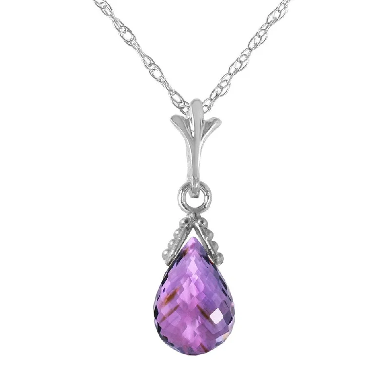 Bold druzy necklaces-2.5 Carat 14K White Gold Necklace Briolette Purple Amethyst