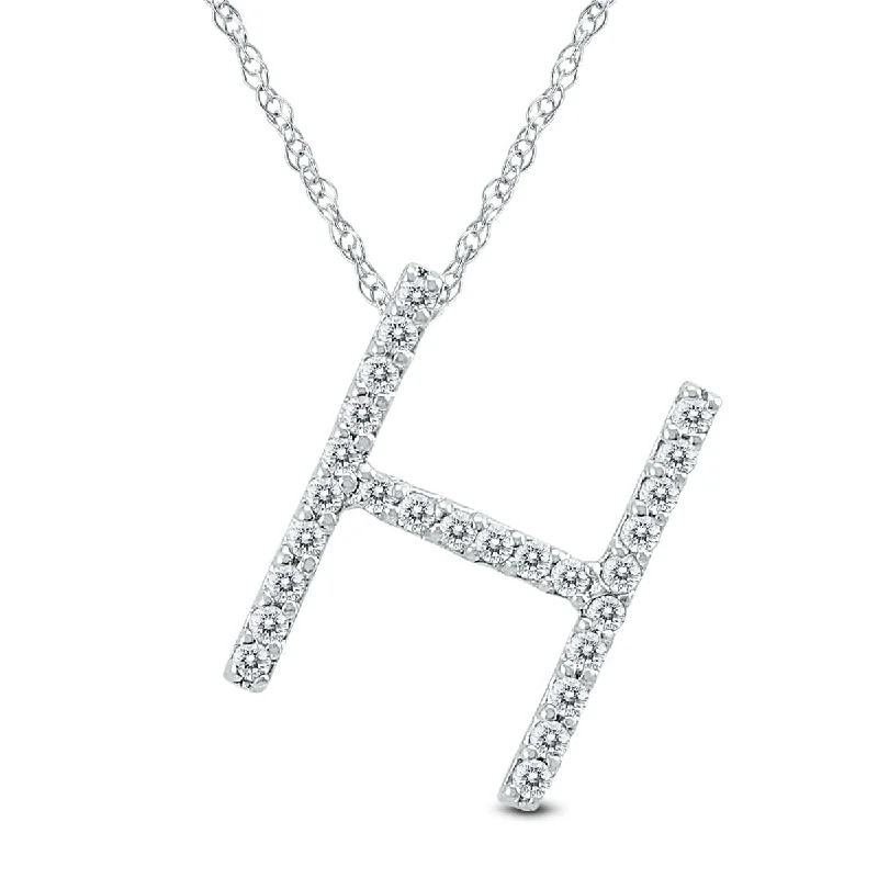 Cool wood necklaces-Marquee 1/6 Carat TW H Initial Diamond Pendant Necklace in 10K White Gold with Adjustable Chain