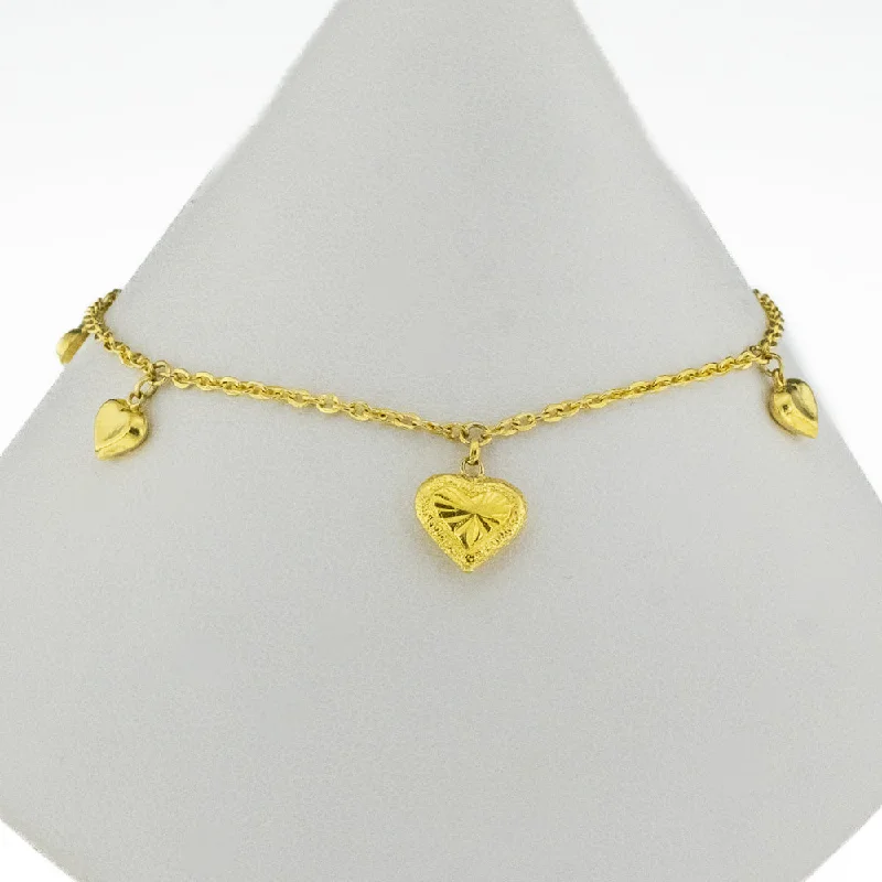 Leaf design bangles-Heart Charms Bracelet 7" in 23K Yellow Gold