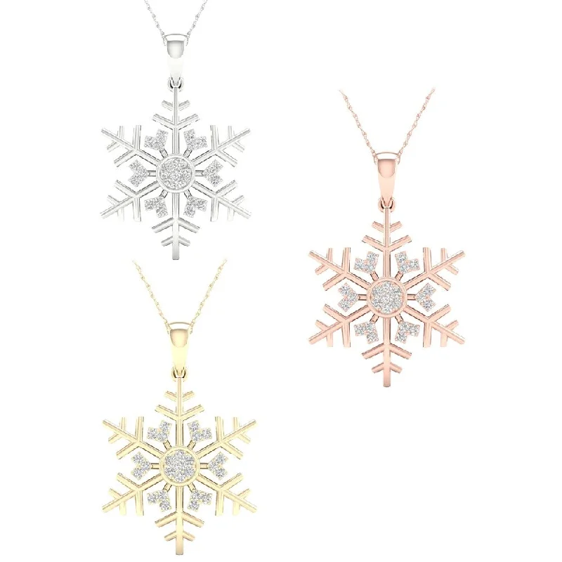 Vintage locket necklaces-1/10ct TDW Diamond SnowFlake Necklace in 10k Gold by De Couer