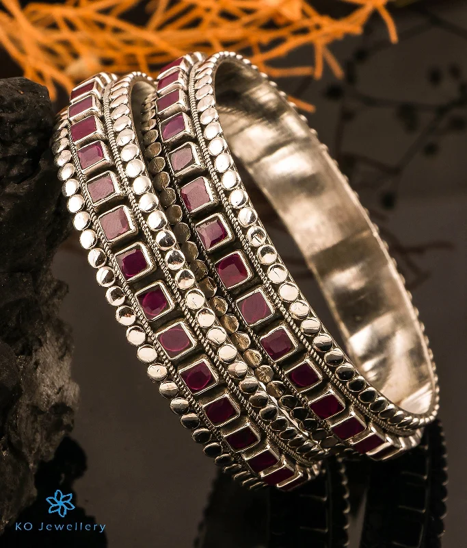 Curved gem bangles-The Mihir Silver Gemstone Bangle (Size 2.6)