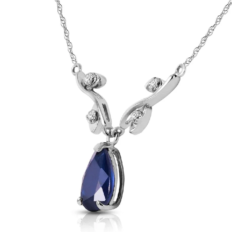 Mystic eye necklaces-1.52 Carat 14K Solid White Gold Necklace Natural Diamond Sapphire