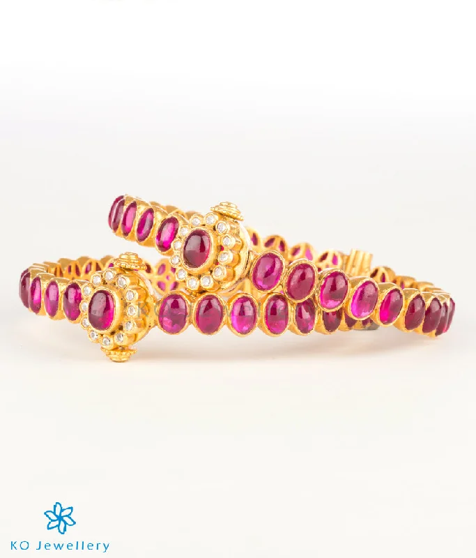 Hand-polished bangles-The Padmakshi Silver Kemp Bracelet(Red/Size 2.2/2.4/2.6/2.8)