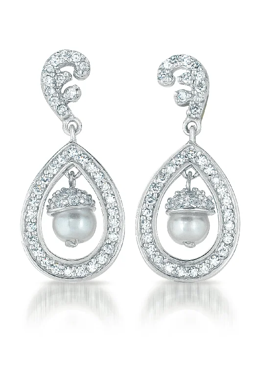 Cubic Zirconia Sterling Silver Rhodium Plated Teardrop Earrings