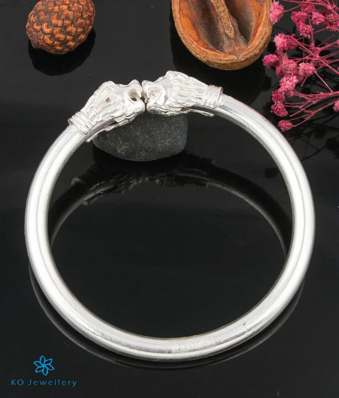 Spring clasp bangles-The Simha Mukha Silver Lion Bracelet (Size 2.8/2.10)